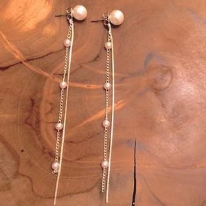 Silver + Pearl Tassel Earrings